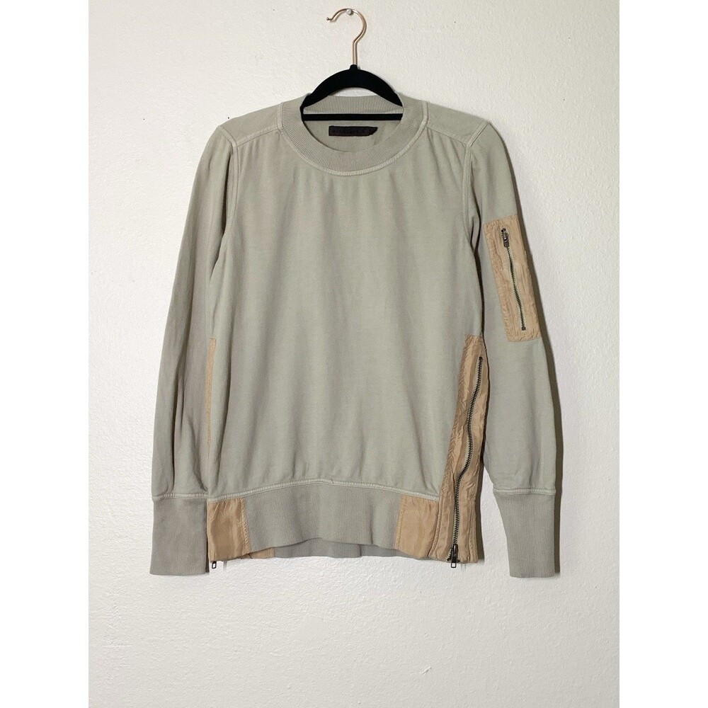 Nicholas K Cargo Sweatshirt Women's XS Taupe Tan Beige 100% Cotton Utility Zip